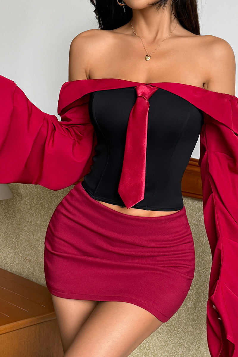 Off-Shoulder Corset Top with Draped Sleeves