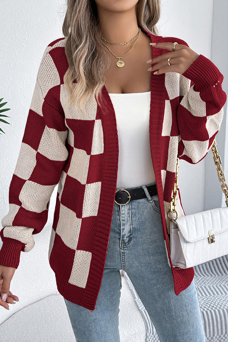 Checkered Chic Oversized Cardigan