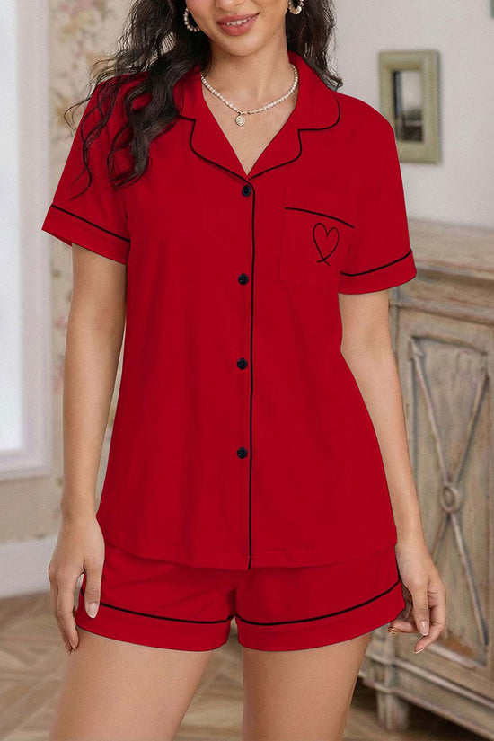 Heart Accent Short Sleeve Pajama Set