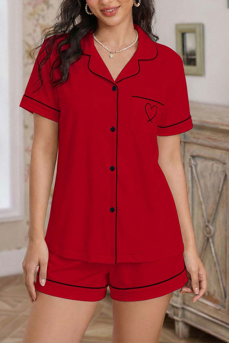 Heart Accent Short Sleeve Pajama Set