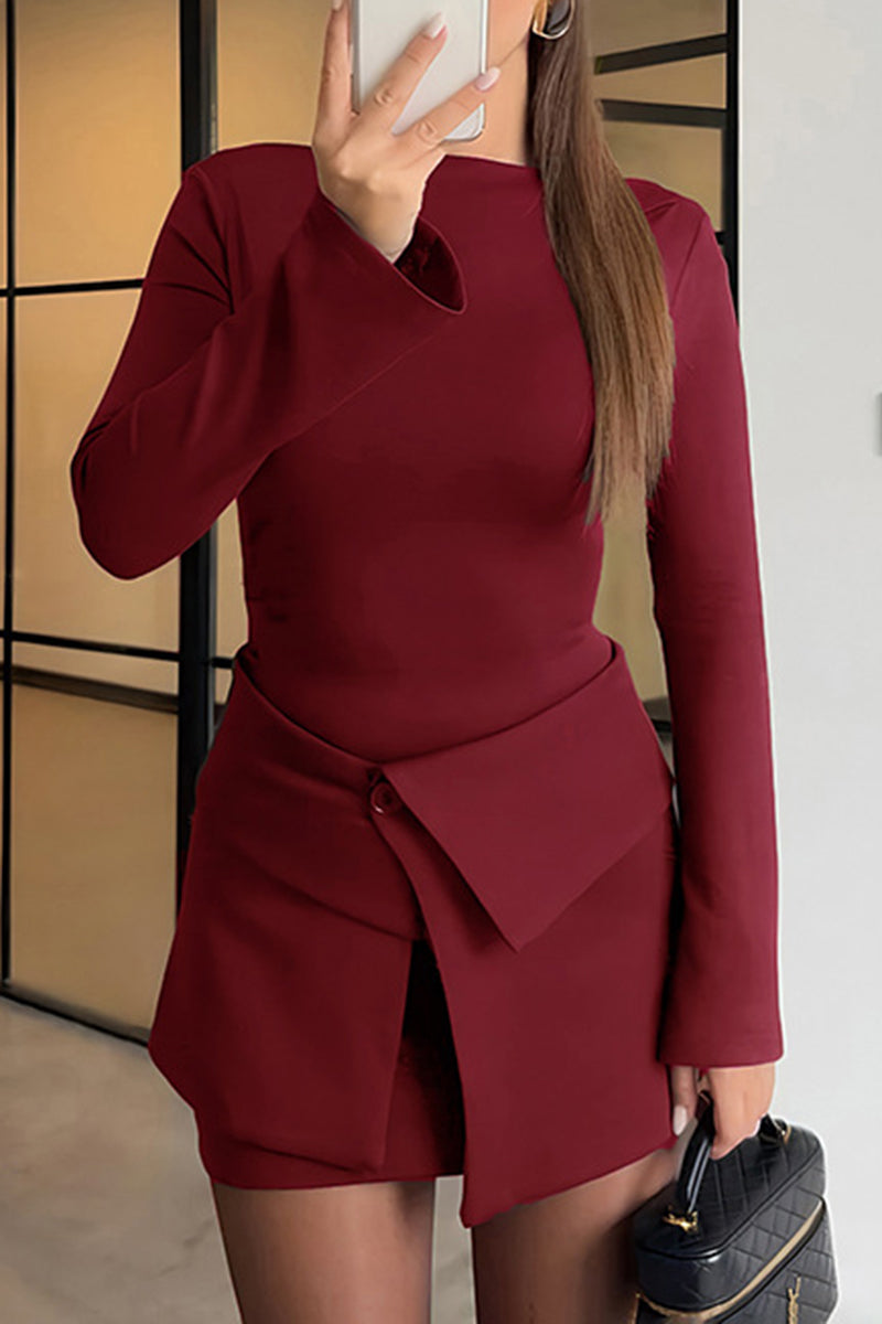 Chic Long Sleeve Skirt Set