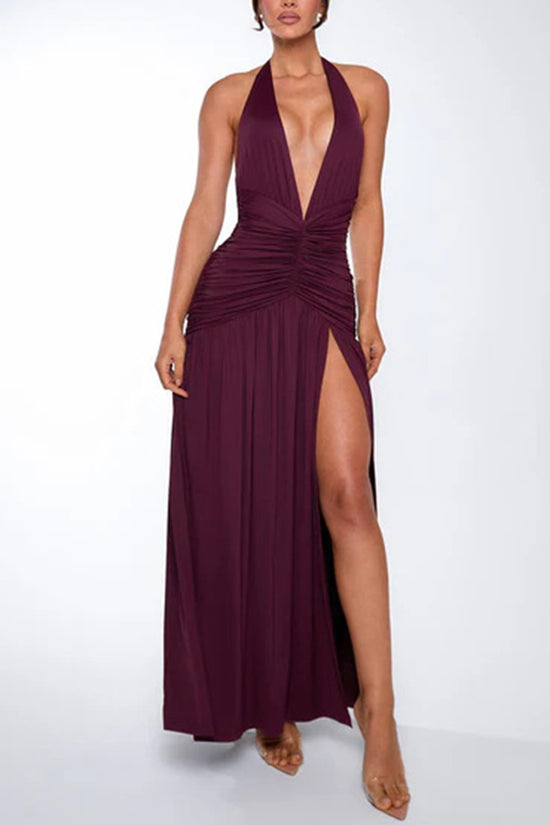Elegant Sleeveless Halter Split Dress