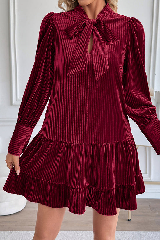 Bow Tie Pleated Casual Dress