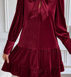 Bow Tie Pleated Casual Dress