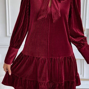 Bow Tie Pleated Casual Dress