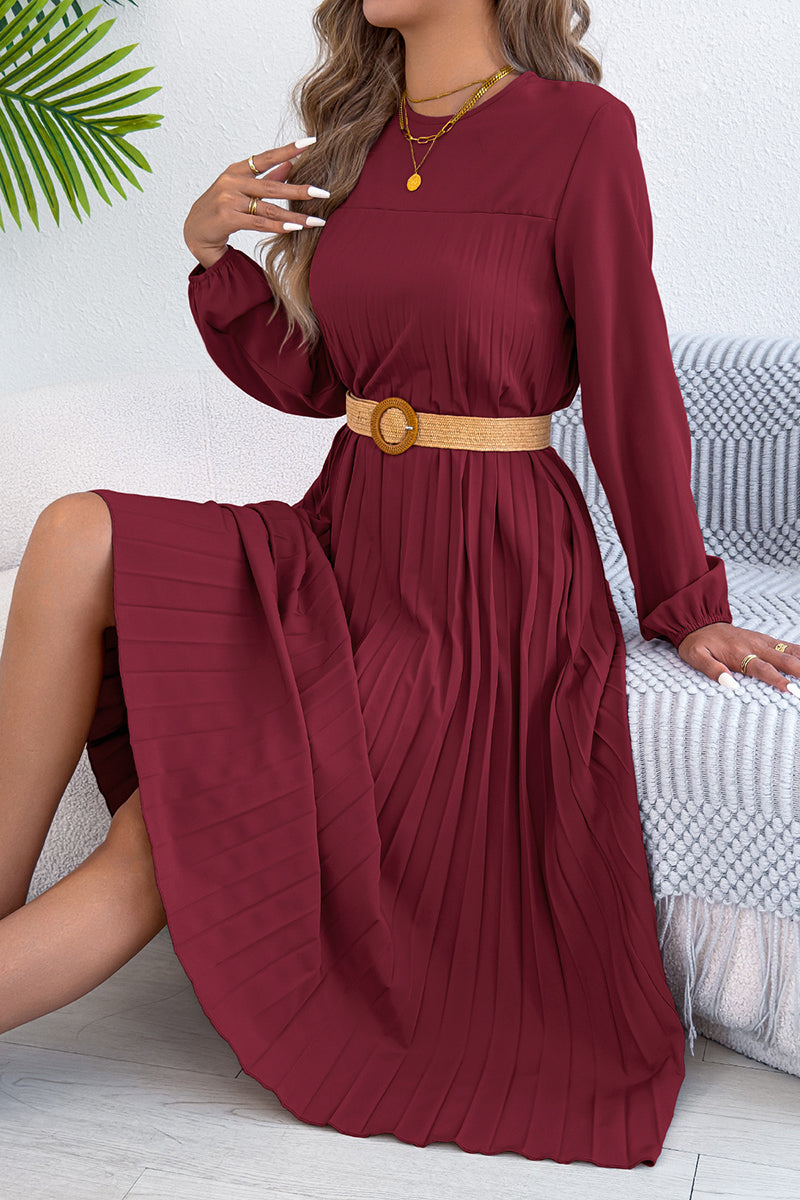 Elegant Pleated Long Sleeve Casual Dress