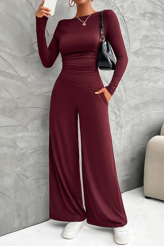 Elegant Long Sleeve Wide-Leg Pants Set
