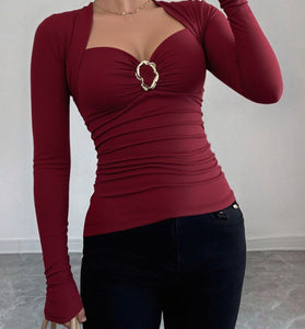Chic Ruched Long Sleeve Top with Accent Detail