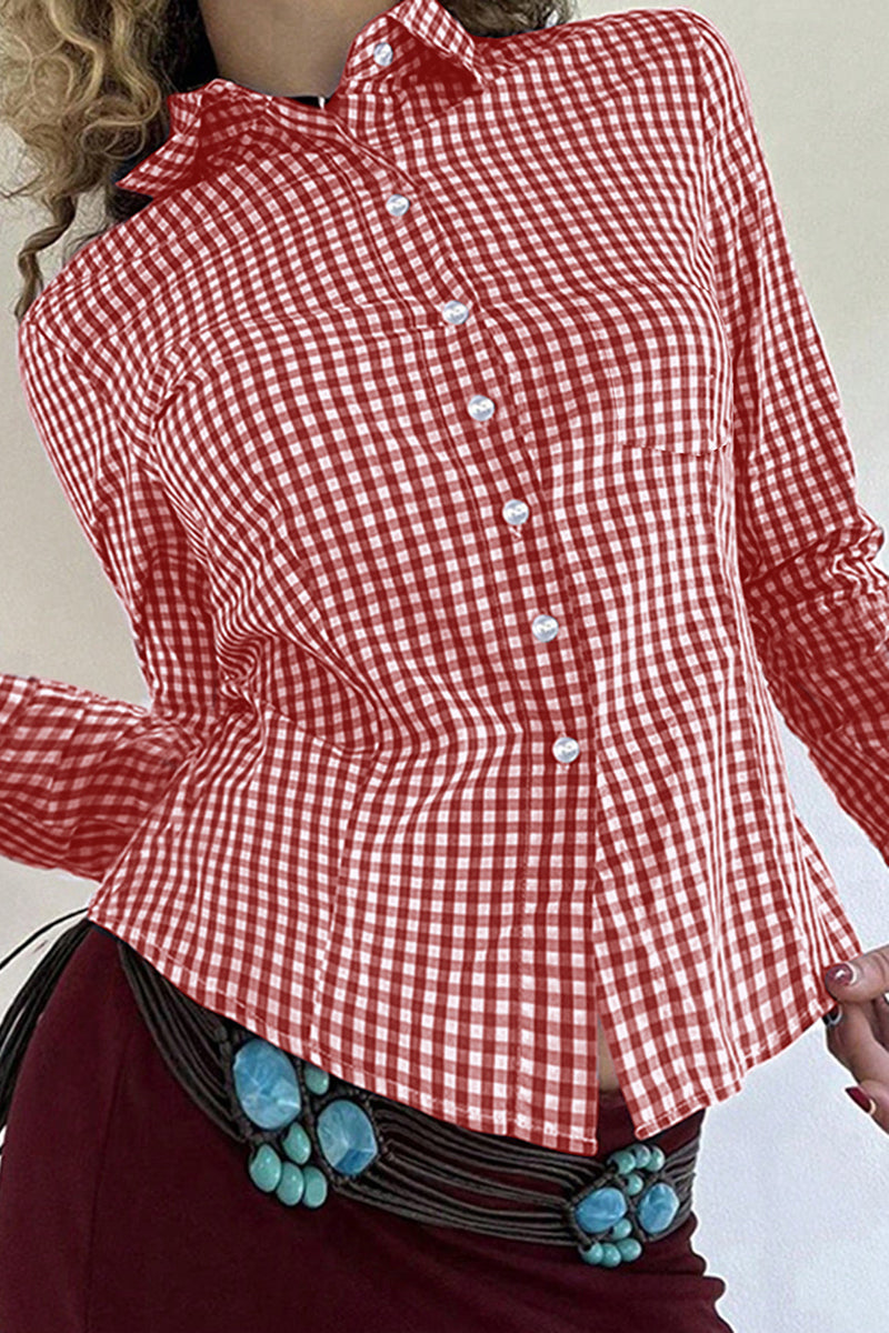 Checkered Button-Up Blouse