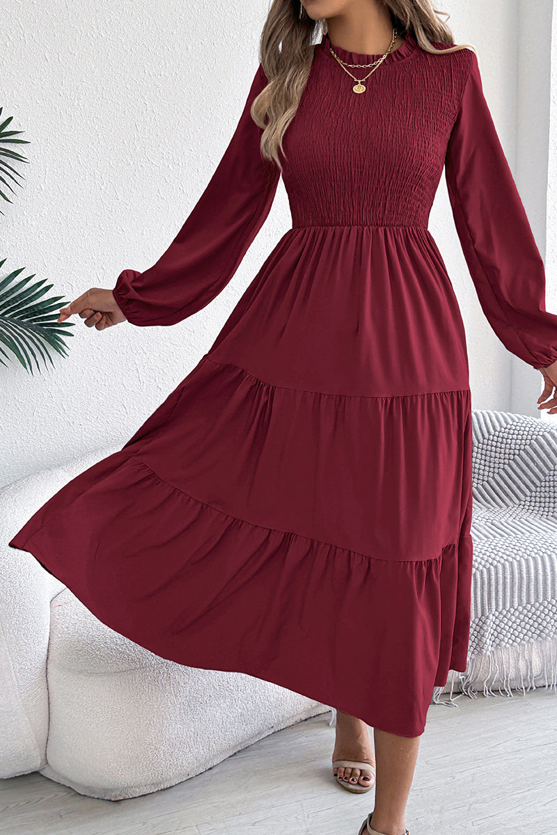 Long Sleeve Layered Casual Midi Dress
