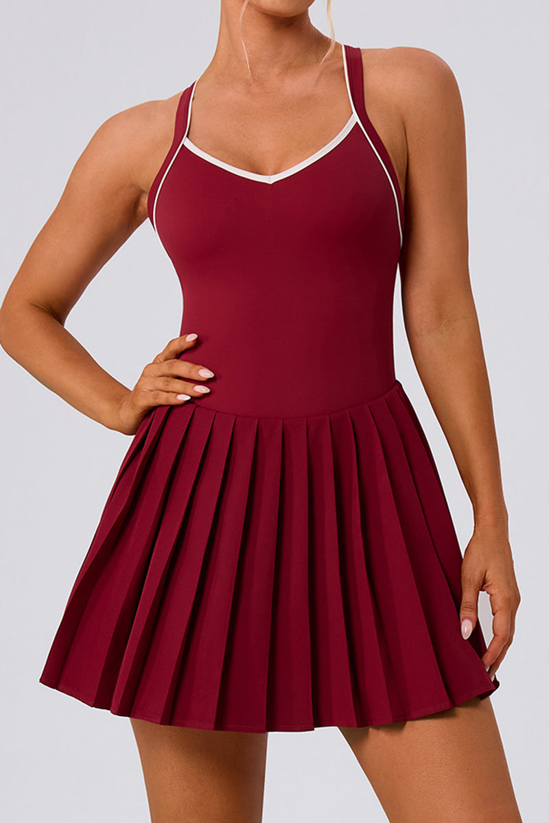 V-Neck Sleeveless Pleated Casual Dress