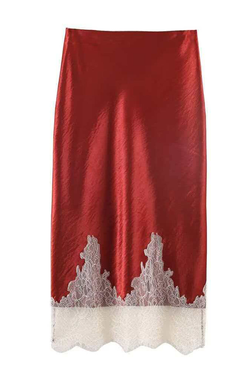 Elegant Lace Trim Midi Skirt
