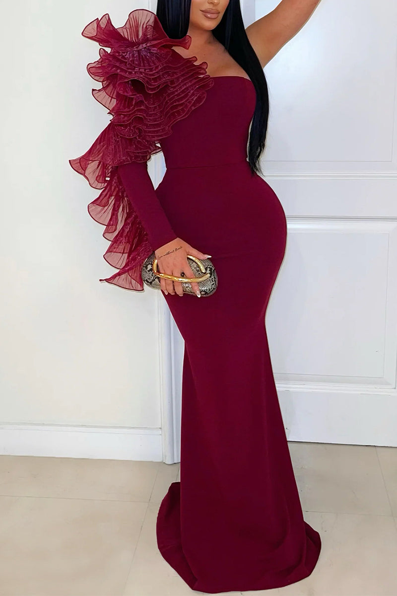 One-Shoulder Ruffle Maxi Dress