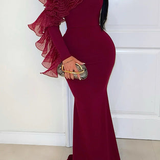 One-Shoulder Ruffle Maxi Dress