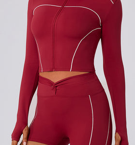 Zip-Up Long Sleeve Active Crop Top