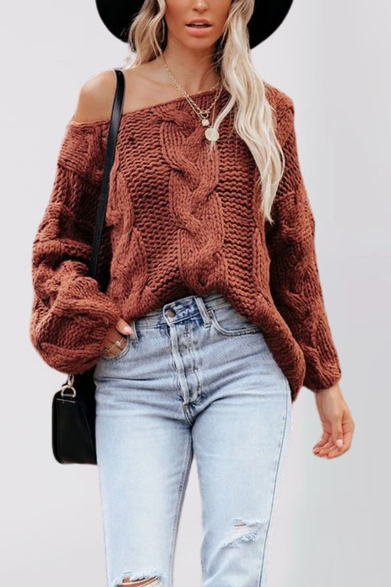 Off-Shoulder Cable Knit Sweater