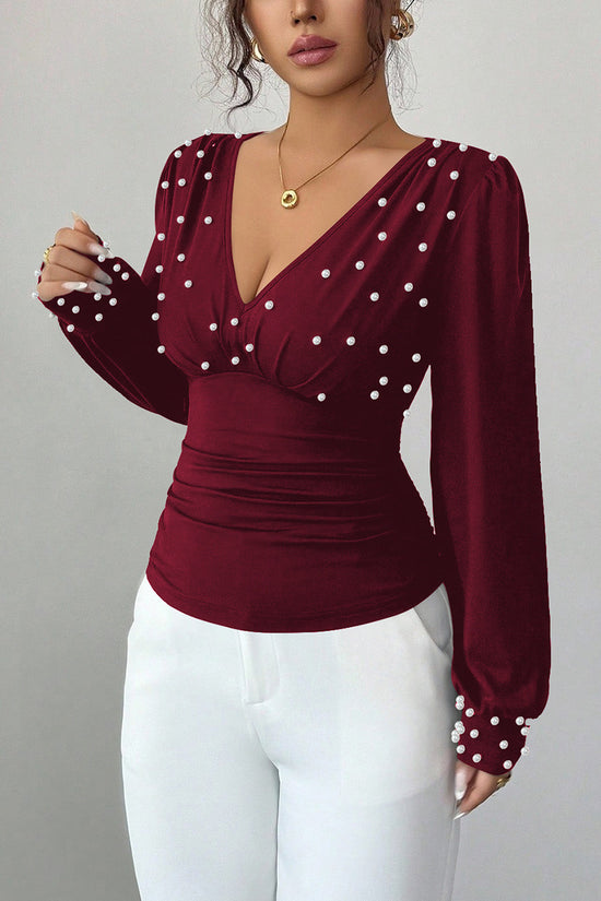 Pearl Embellished Long Sleeve Top