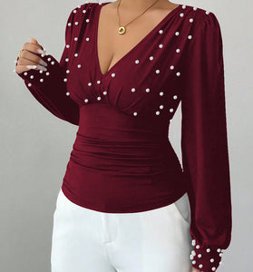 Pearl Embellished Long Sleeve Top