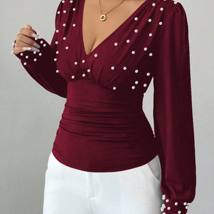 Pearl Embellished Long Sleeve Top