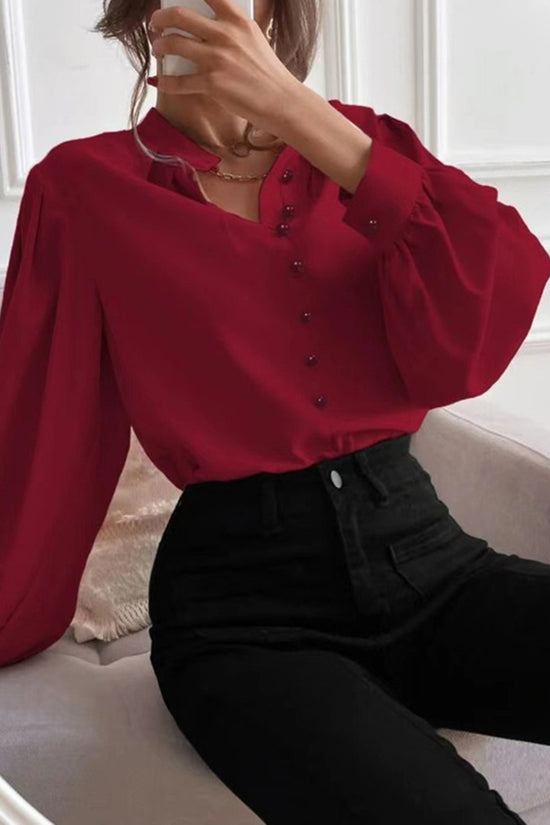 Elegant Puff Sleeve Button-Down Blouse