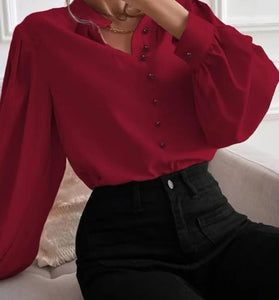 Elegant Puff Sleeve Button-Down Blouse