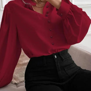 Elegant Puff Sleeve Button-Down Blouse