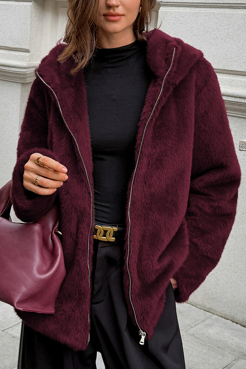 Plush Hooded Bodycon Coat