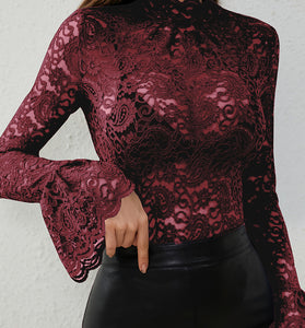 Elegant Lace Long Sleeve Bodycon Top