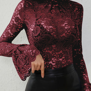 Elegant Lace Long Sleeve Bodycon Top