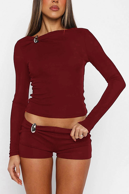 Long Sleeve Shorts Set with Stylish Detail