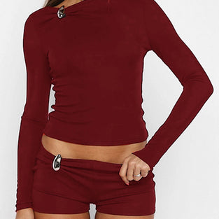 Long Sleeve Shorts Set with Stylish Detail