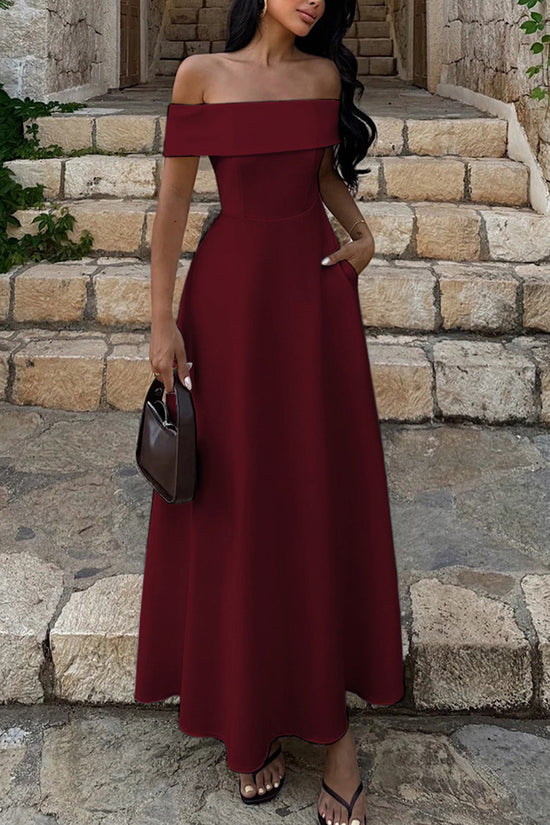 Off-Shoulder Maxi Dress with Pockets