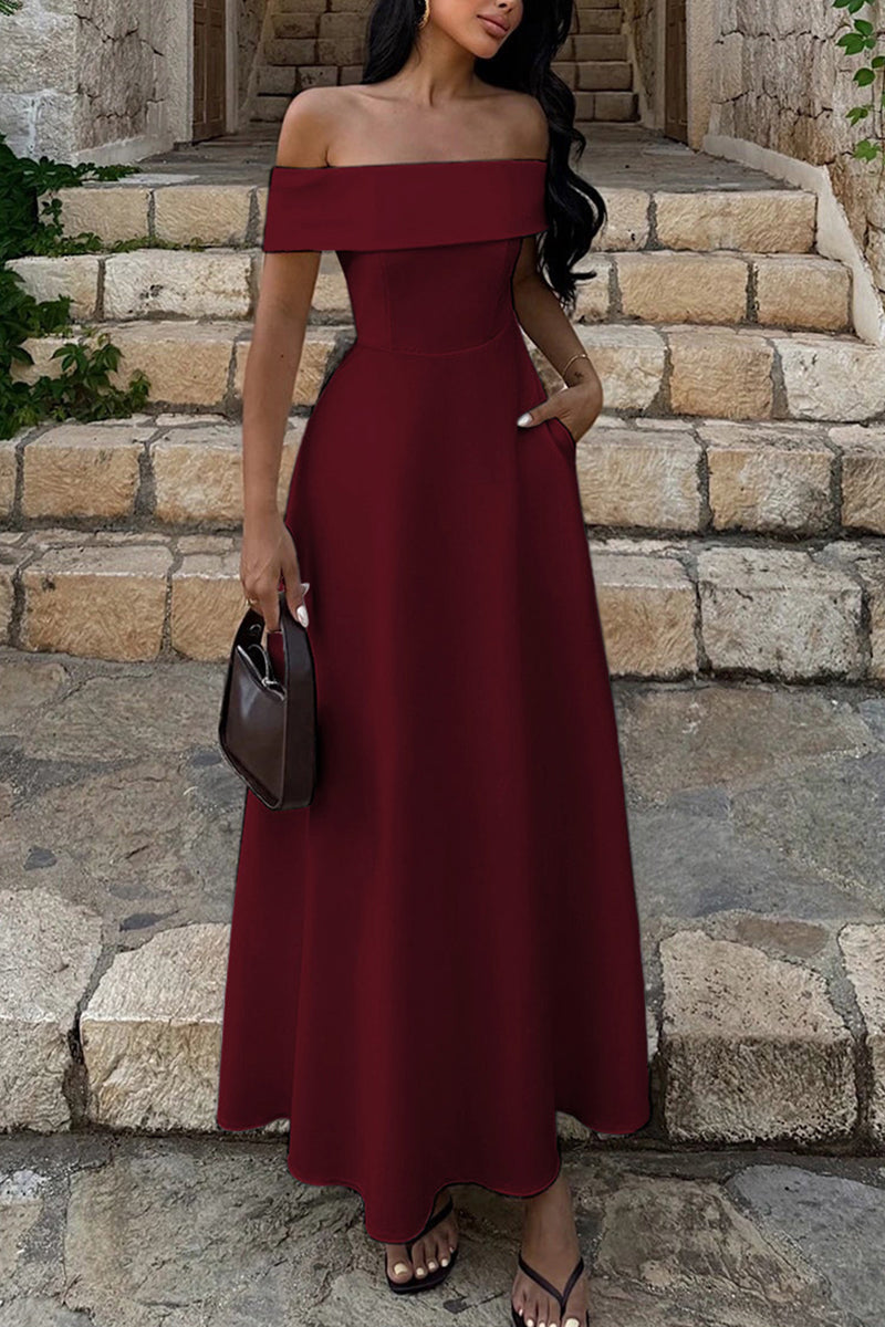 Off-Shoulder Maxi Dress with Pockets