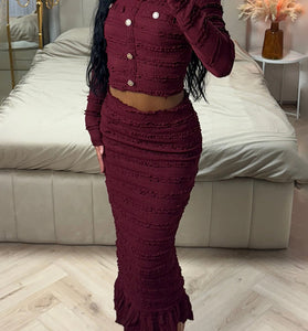 Elegant Textured Two-Piece Skirt Set
