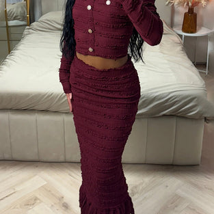 Elegant Textured Two-Piece Skirt Set