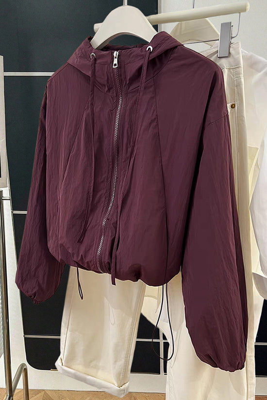 Hooded Drawstring Cropped Jacket