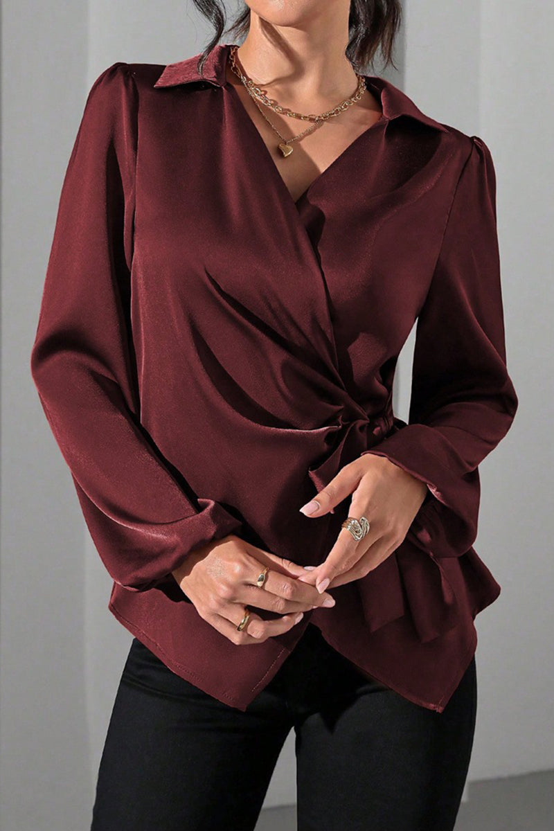 Elegant Wrap Tie Blouse with Long Sleeves