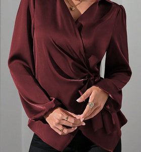 Elegant Wrap Tie Blouse with Long Sleeves