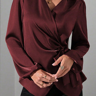 Elegant Wrap Tie Blouse with Long Sleeves