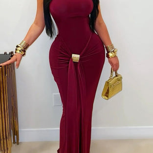 Elegant Sleeveless Maxi Dress with Tie Waist