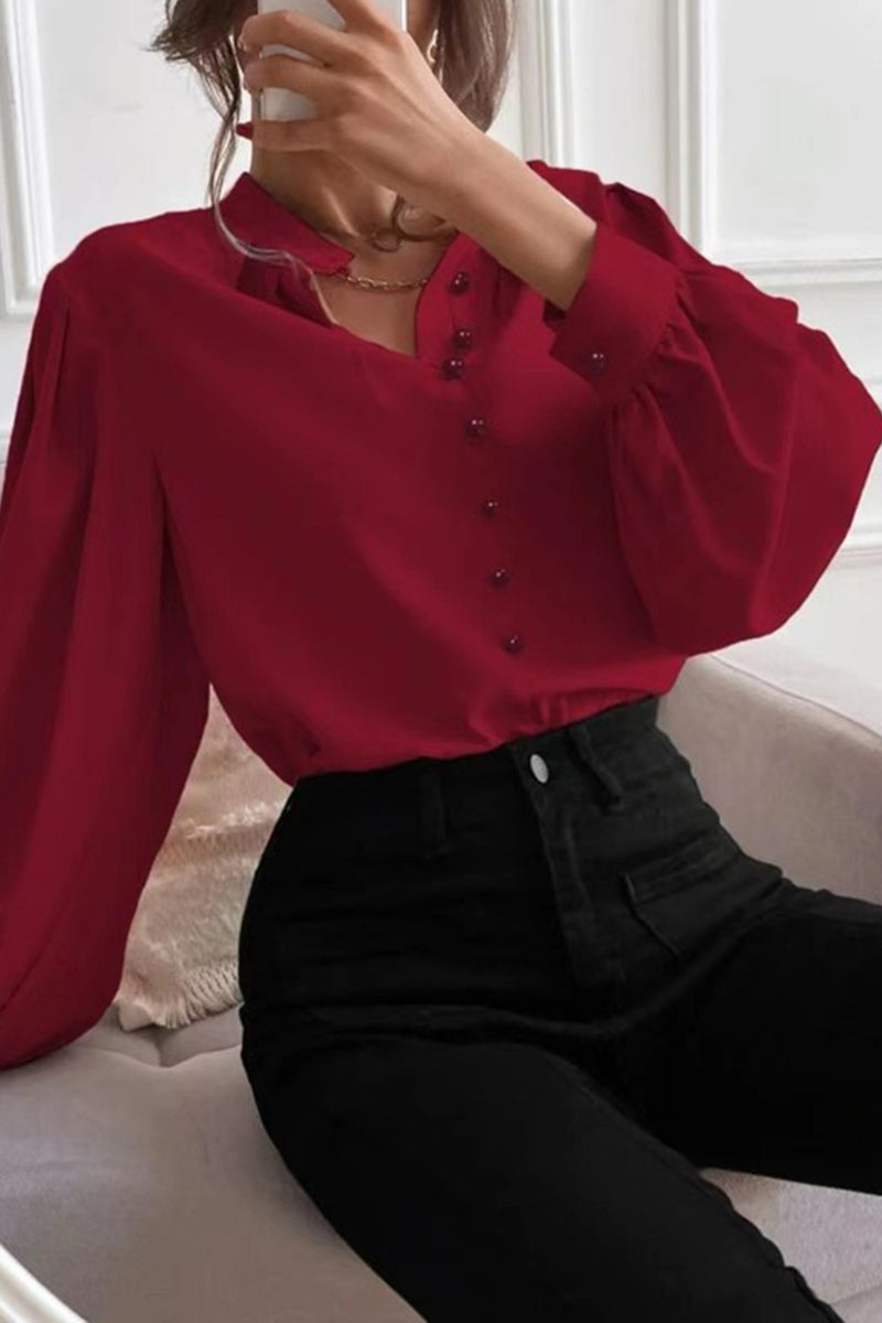 Elegant Puff Sleeve Button-Down Blouse