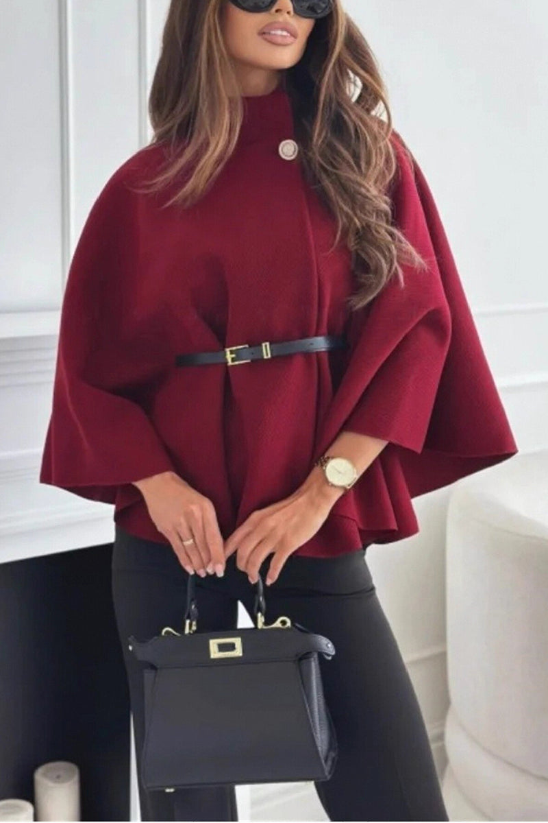 Elegant Belted Cape with Button Detail