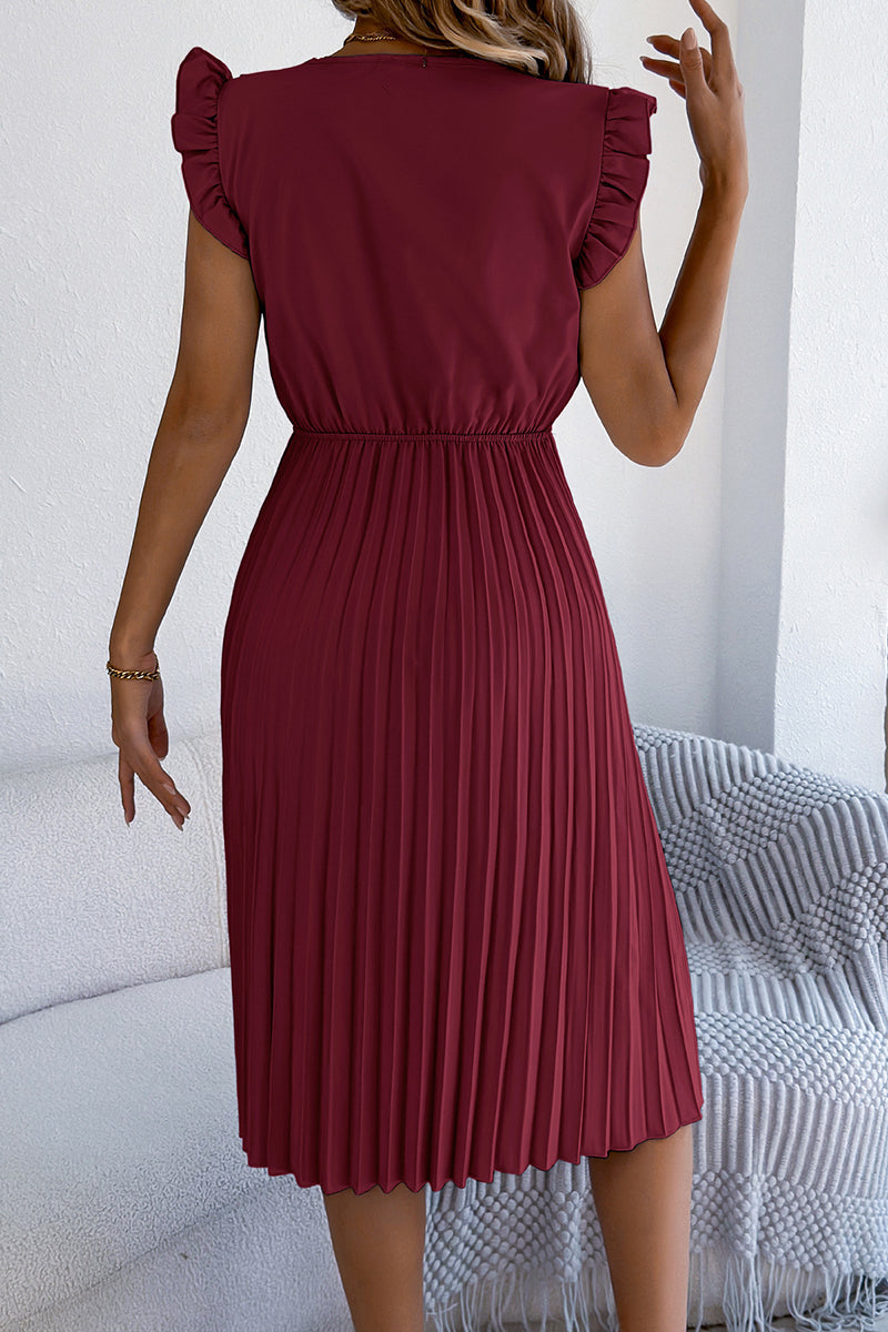 V-Neck Flutter Sleeve Casual Dress