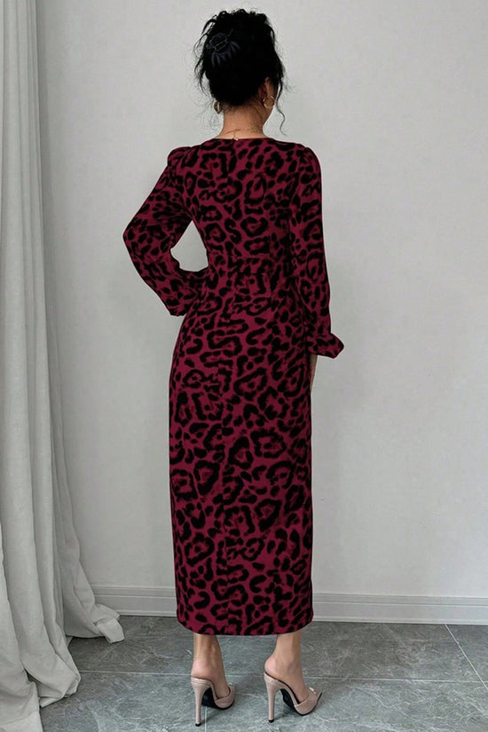 Chic Leopard Print Long Sleeve Dress