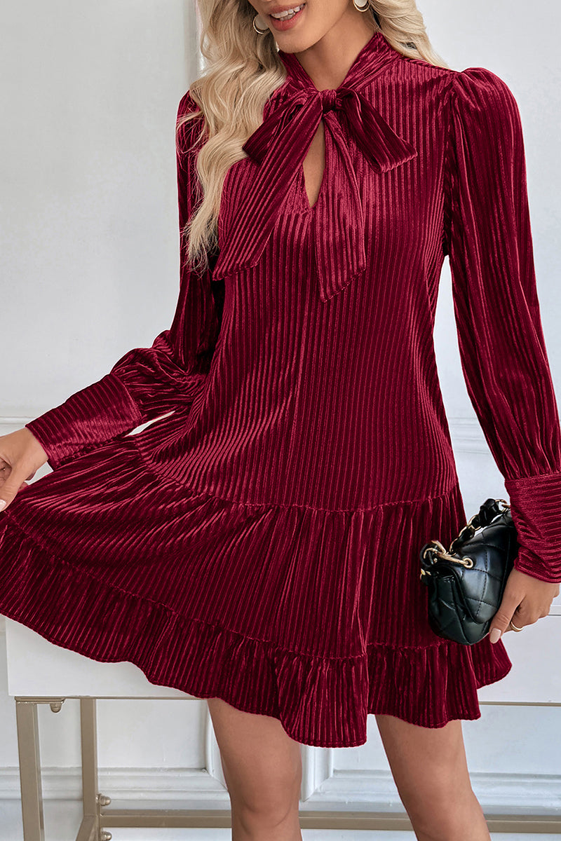 Bow Tie Pleated Casual Dress