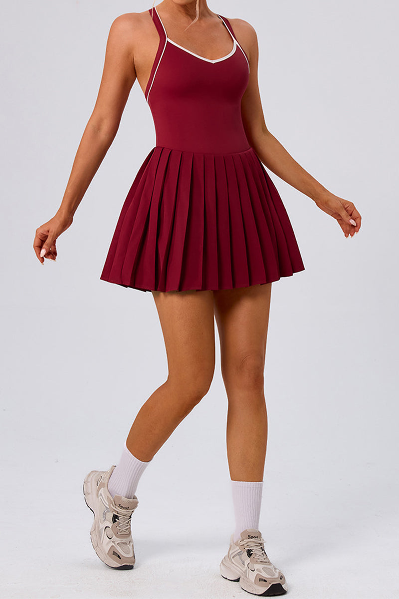 V-Neck Sleeveless Pleated Casual Dress