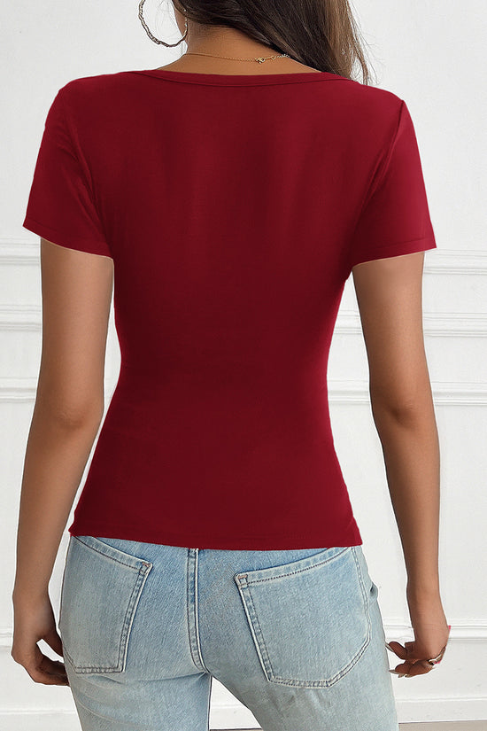 V-Neck Button Short Sleeve Top