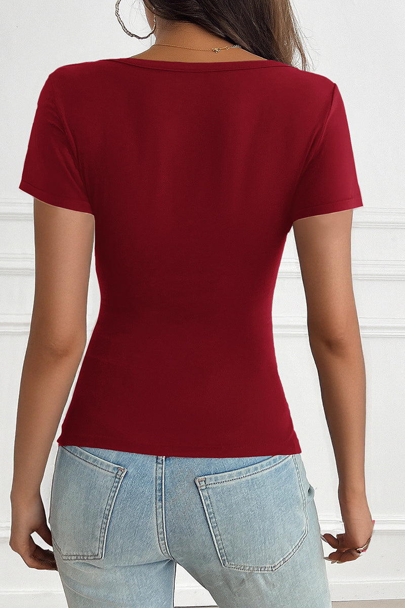 V-Neck Button Short Sleeve Top