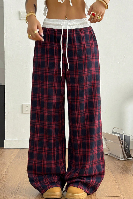 Plaid High-Waisted Casual Pants