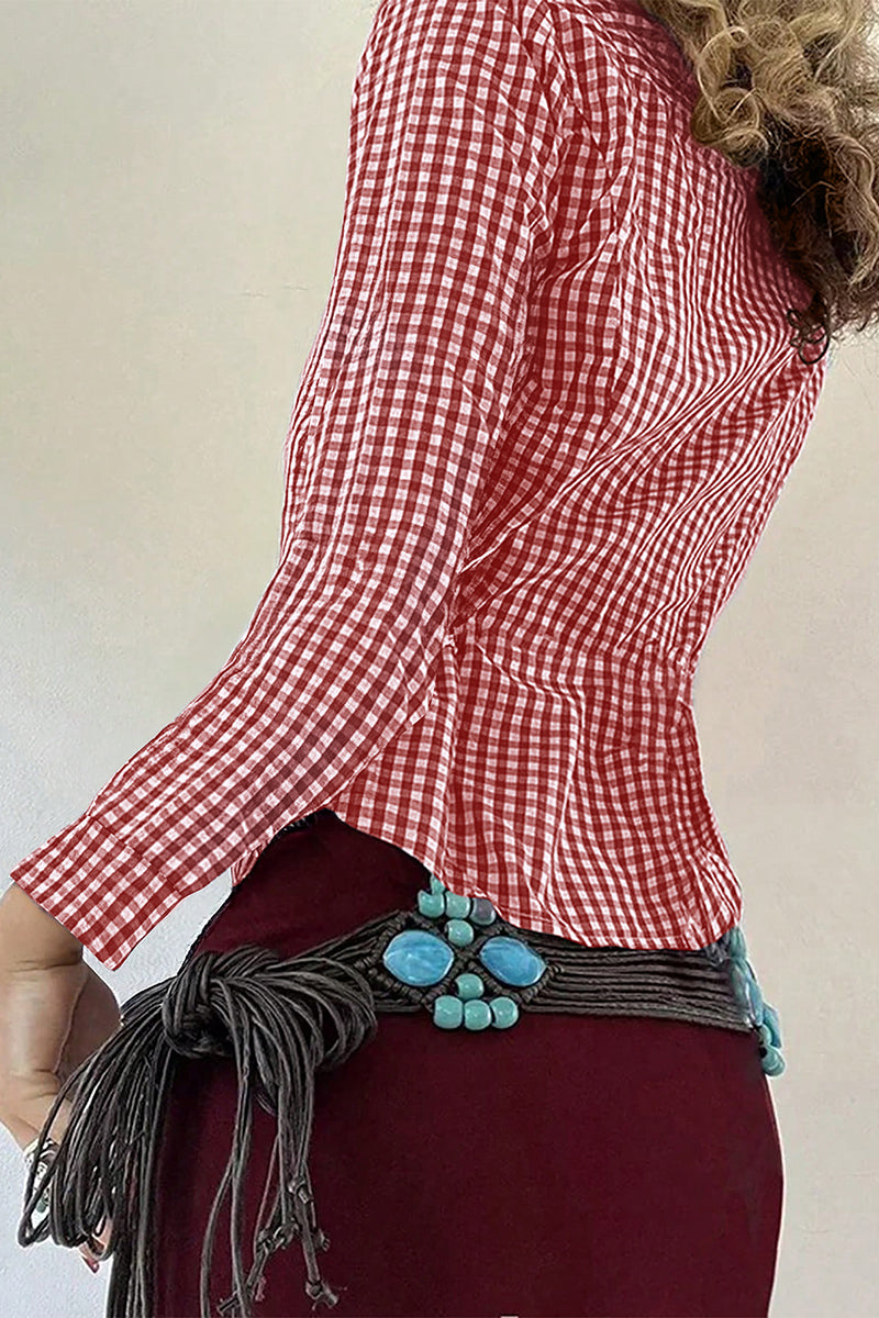 Checkered Button-Up Blouse